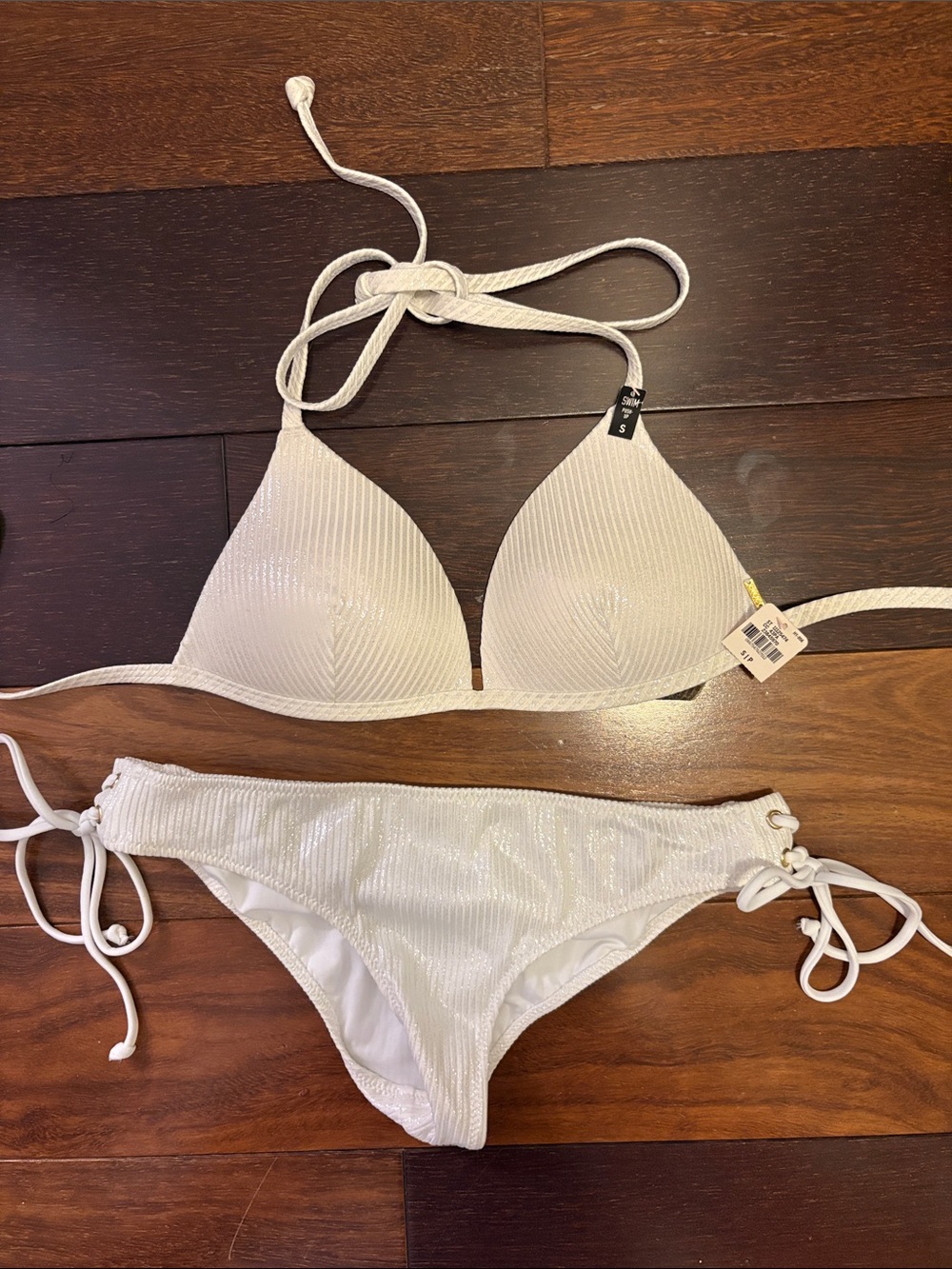 Victoria Secrets White Shimmer Triangle Bikini Set - Women's Swim NWT small s/p